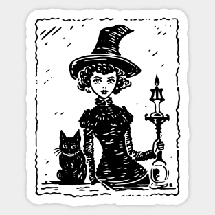 Vintage Witch and Cat Sticker